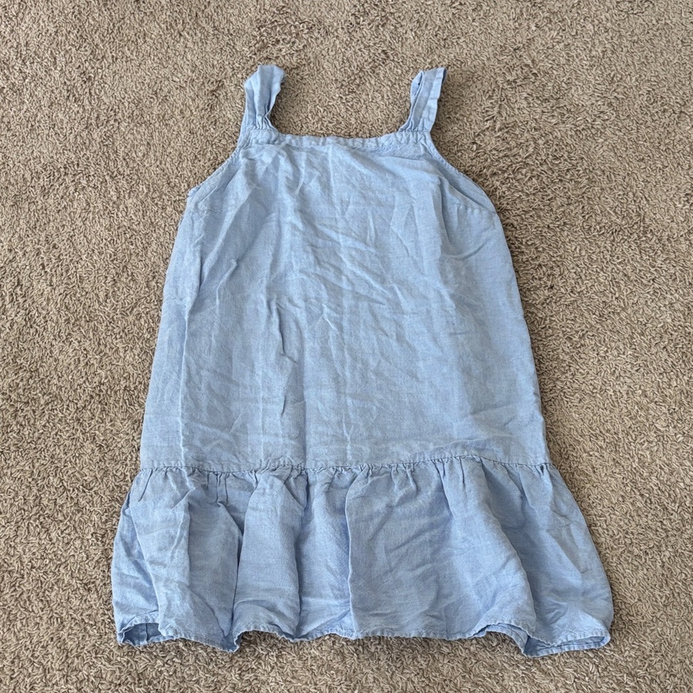 Light Blue Sleeveless Linen Blend Ruffle Dress